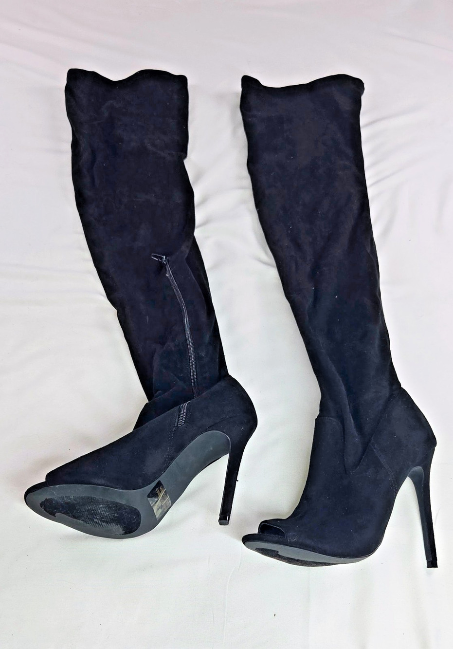 Olivia Black Suede Over the Knee Peep Toe Stiletto Heel Boots Women 7.5